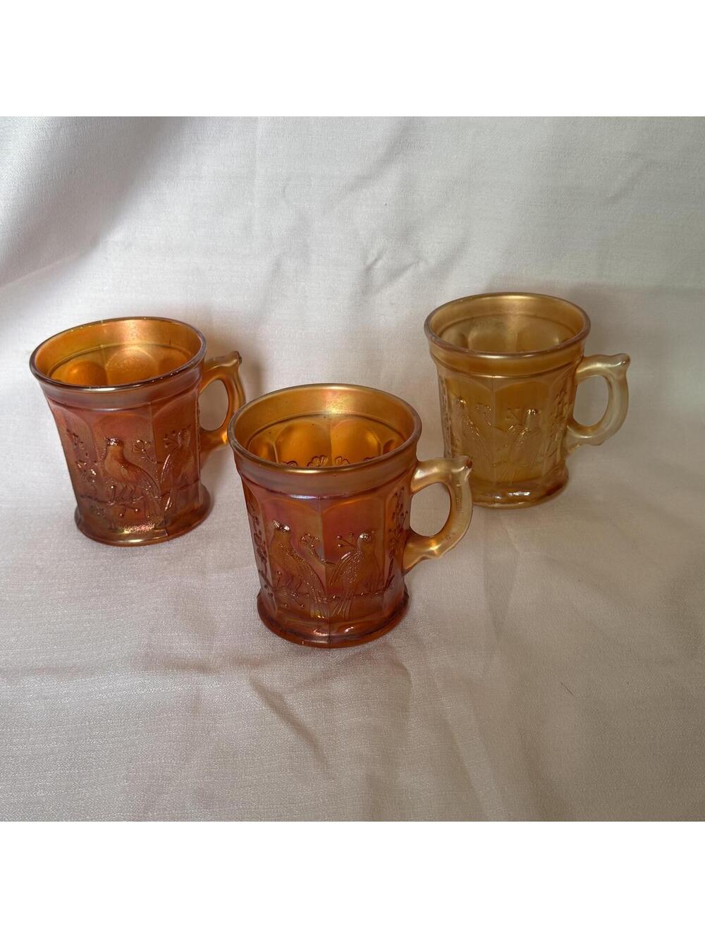 VTG Northwood Singing Birds Marigold Carnival Glass Mug Handled‎ Cup Antique - Picture 2 of 9